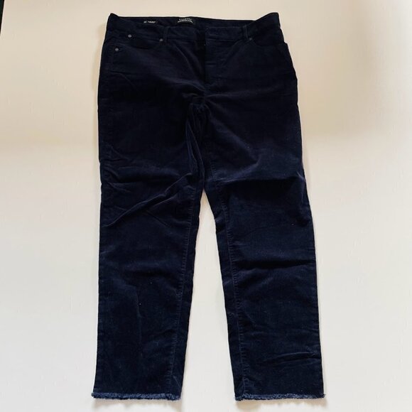 Talbots Pant Trouser Navy Blue Corduroy Ankle Frayed Hem Slim 5 Pocket Flawless - Picture 9 of 9